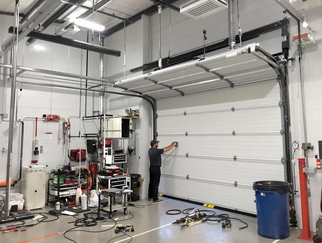 Hollywood Garage Door Repair certified technician performing commercial door repair at a Hollywood business facility