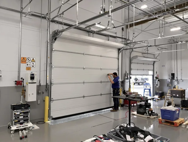 Commercial garage door repair being performed by Hollywood Garage Door Repair expert in Hollywood