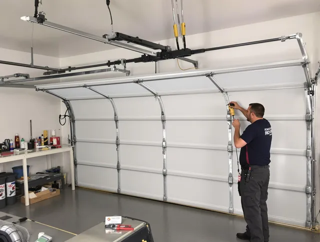Hollywood Garage Door Repair certified technician performing overhead door system repair in Hollywood