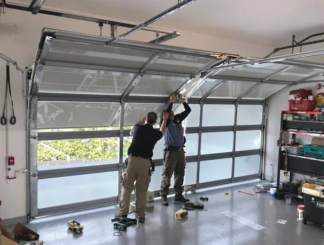 Hollywood Garage Door Repair expert performing precise panel replacement on Hollywood garage door